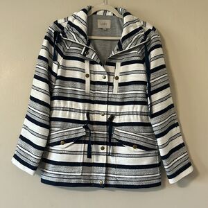 LOFT Breton Striped Nautical Jacket Blue White XS Beach Boat Vacation Preppy